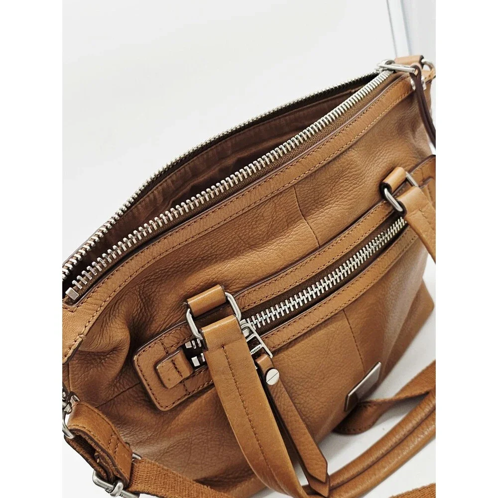 Fossil Dawson Satchel Brown Pebbled Leather Crossbody Handbag Purse Shoulder Bag